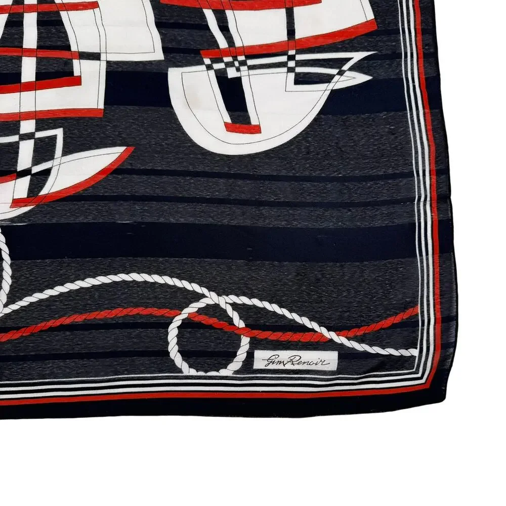 Gim Renoir Nautical Sailboat Scarf Navy Red White Vintage 1970s 80s Square